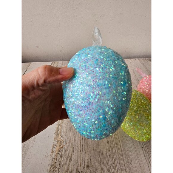 Large sequin glitter egg ornament Easter spring decor green pink blue sparkle - Picture 2 of 12